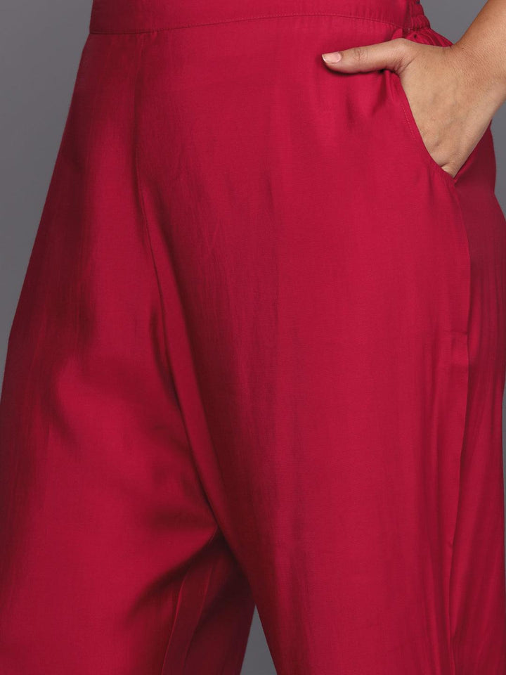 Pink Printed Silk Blend Straight Kurta With Trousers & Dupatta - ShopLibas