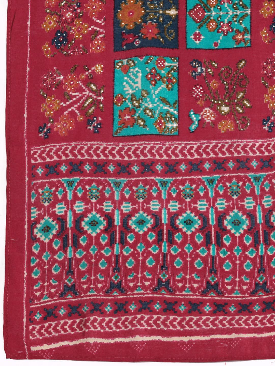 Pink Printed Silk Blend Straight Kurta With Trousers & Dupatta - ShopLibas