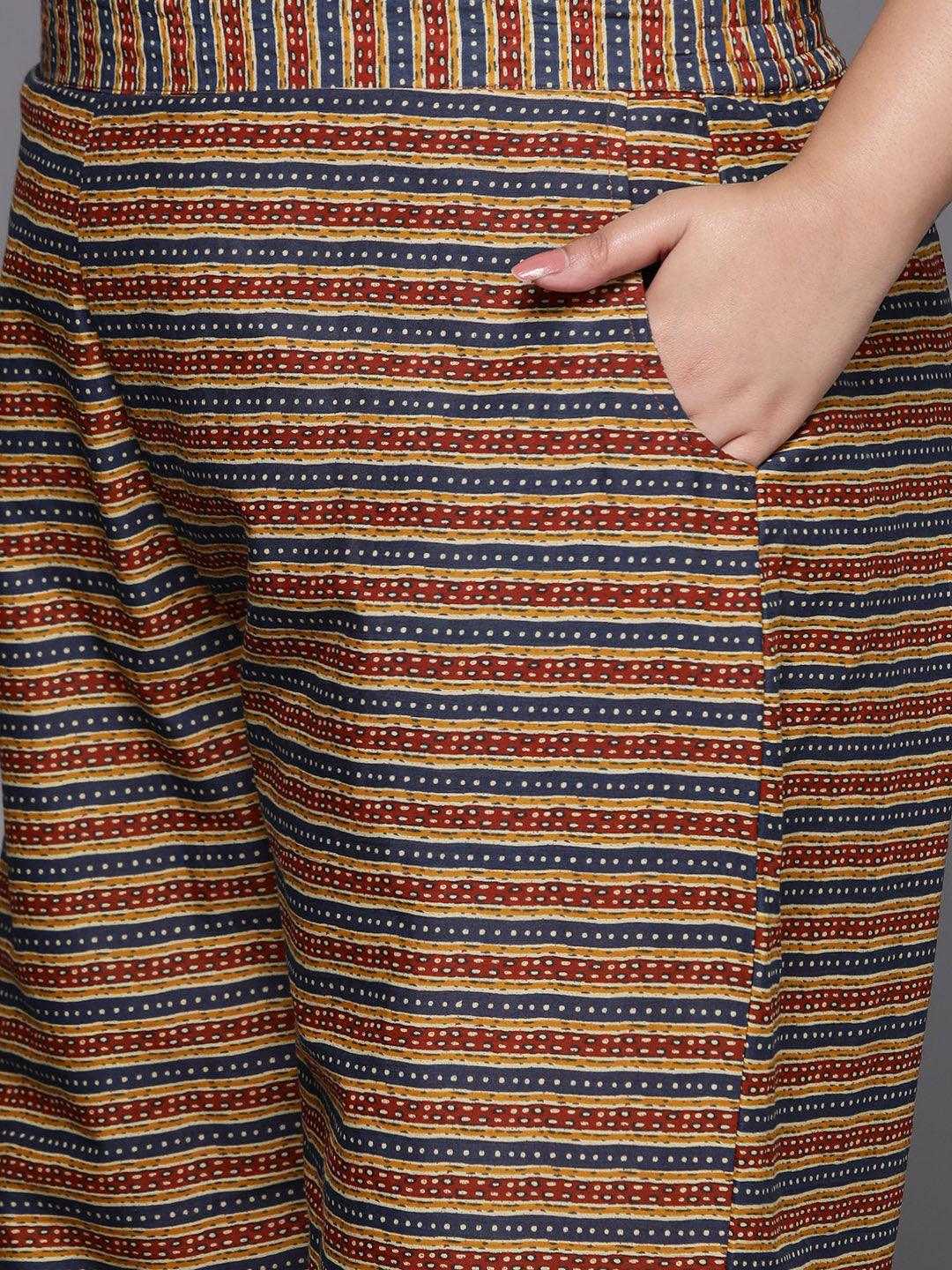Plus Size Maroon Printed Cotton Straight Kurta With Trousers & Dupatta - ShopLibas 