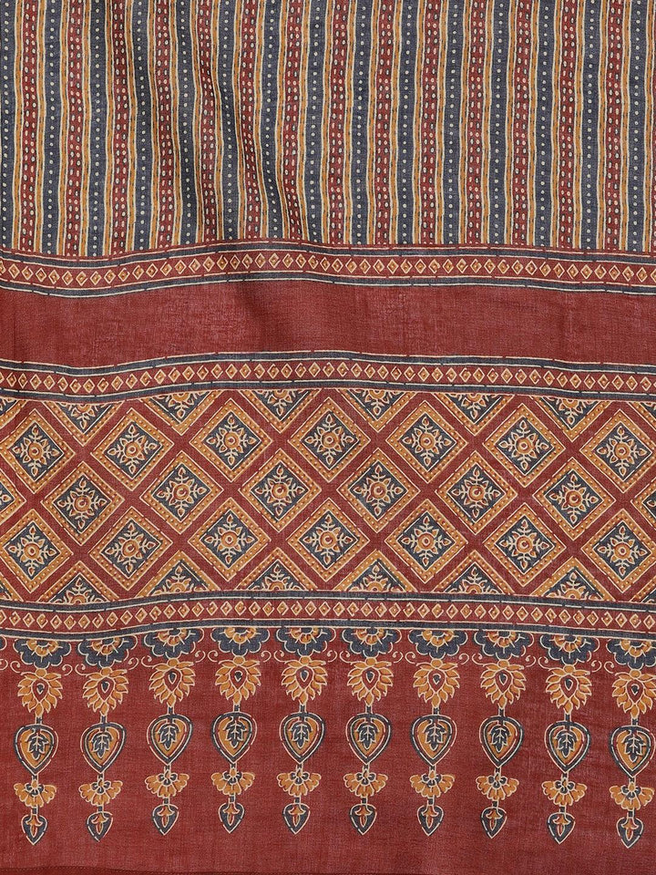 Plus Size Maroon Printed Cotton Straight Suit With Dupatta