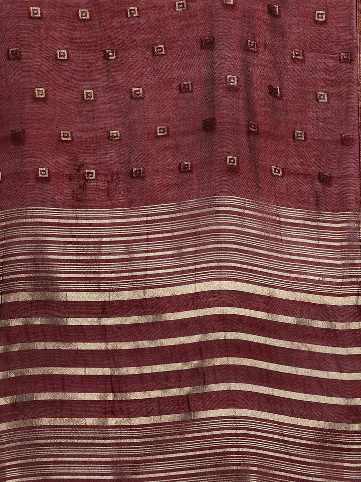 Plus Size Maroon Woven Design Chanderi Silk Straight Suit With Dupatta