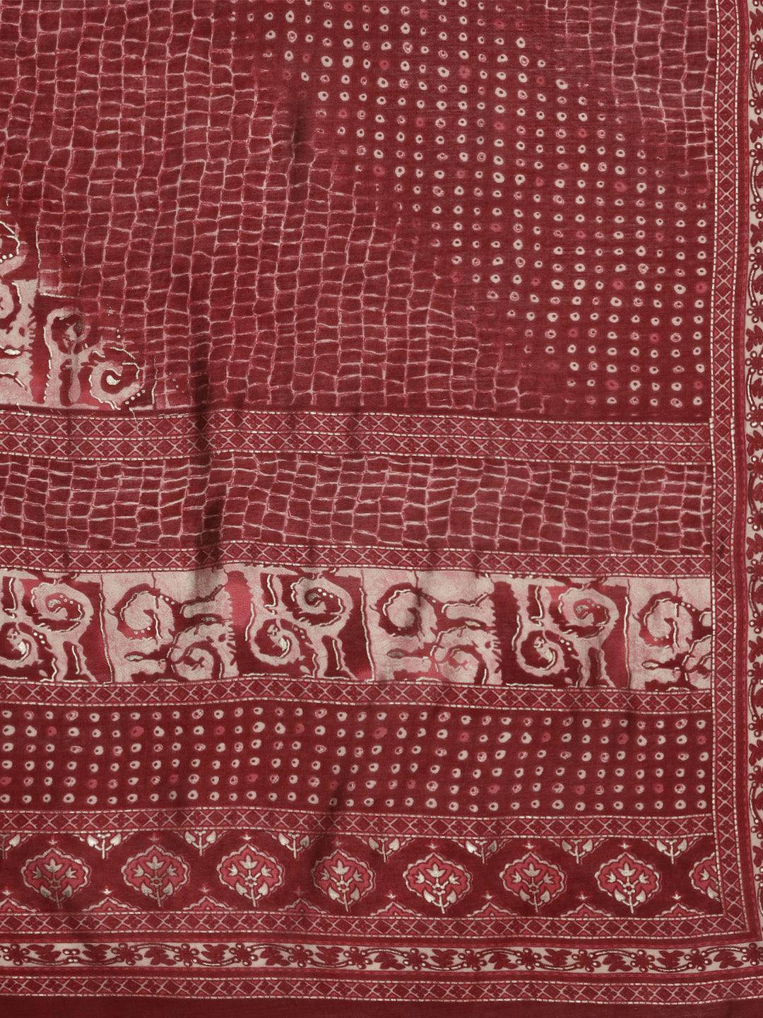 Maroon Printed Silk Blend Straight Kurta With Trousers & Dupatta - ShopLibas 