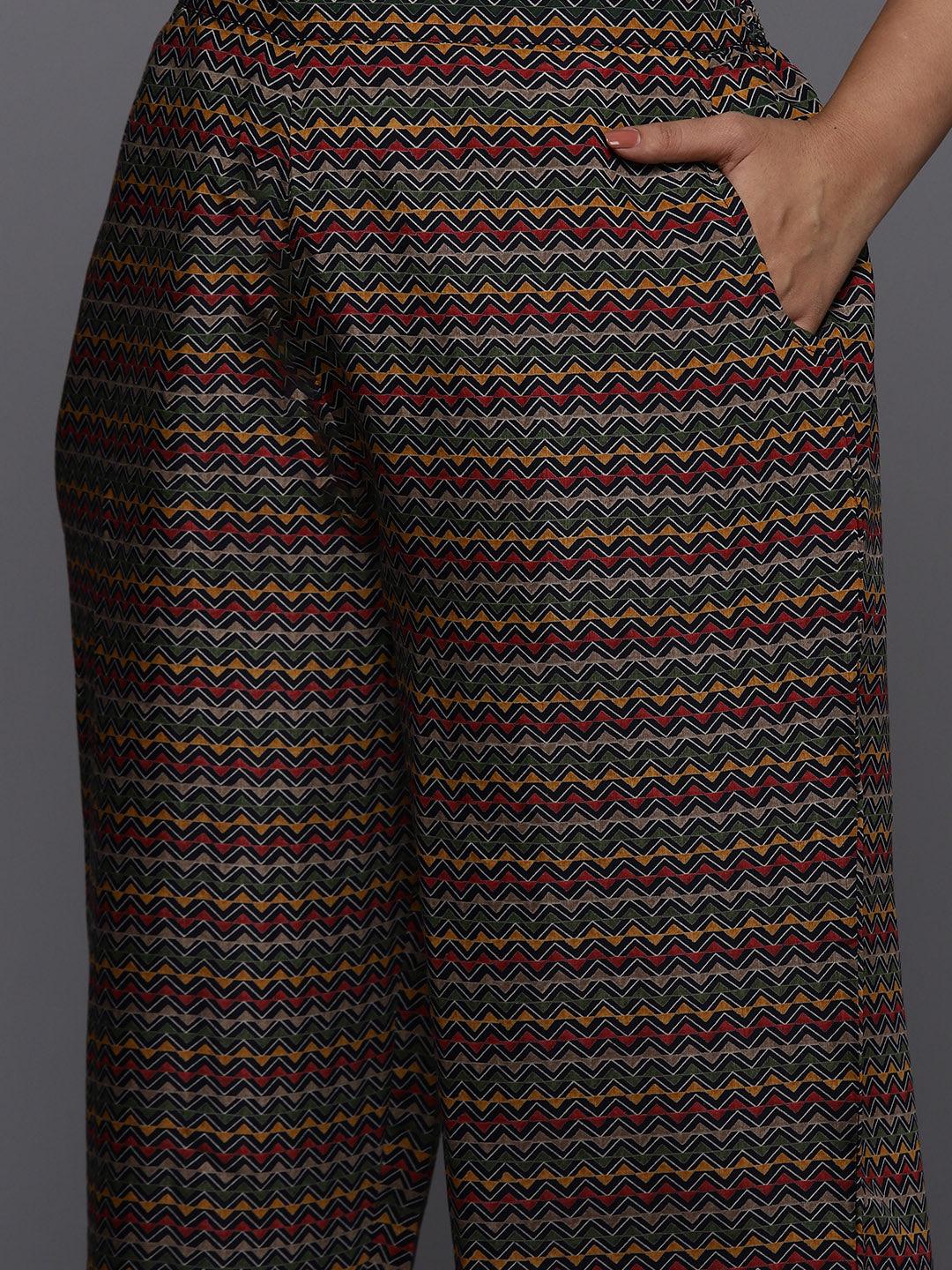 Plus Size Blue Printed Silk Blend Straight Kurta With Trousers & Dupatta - ShopLibas 