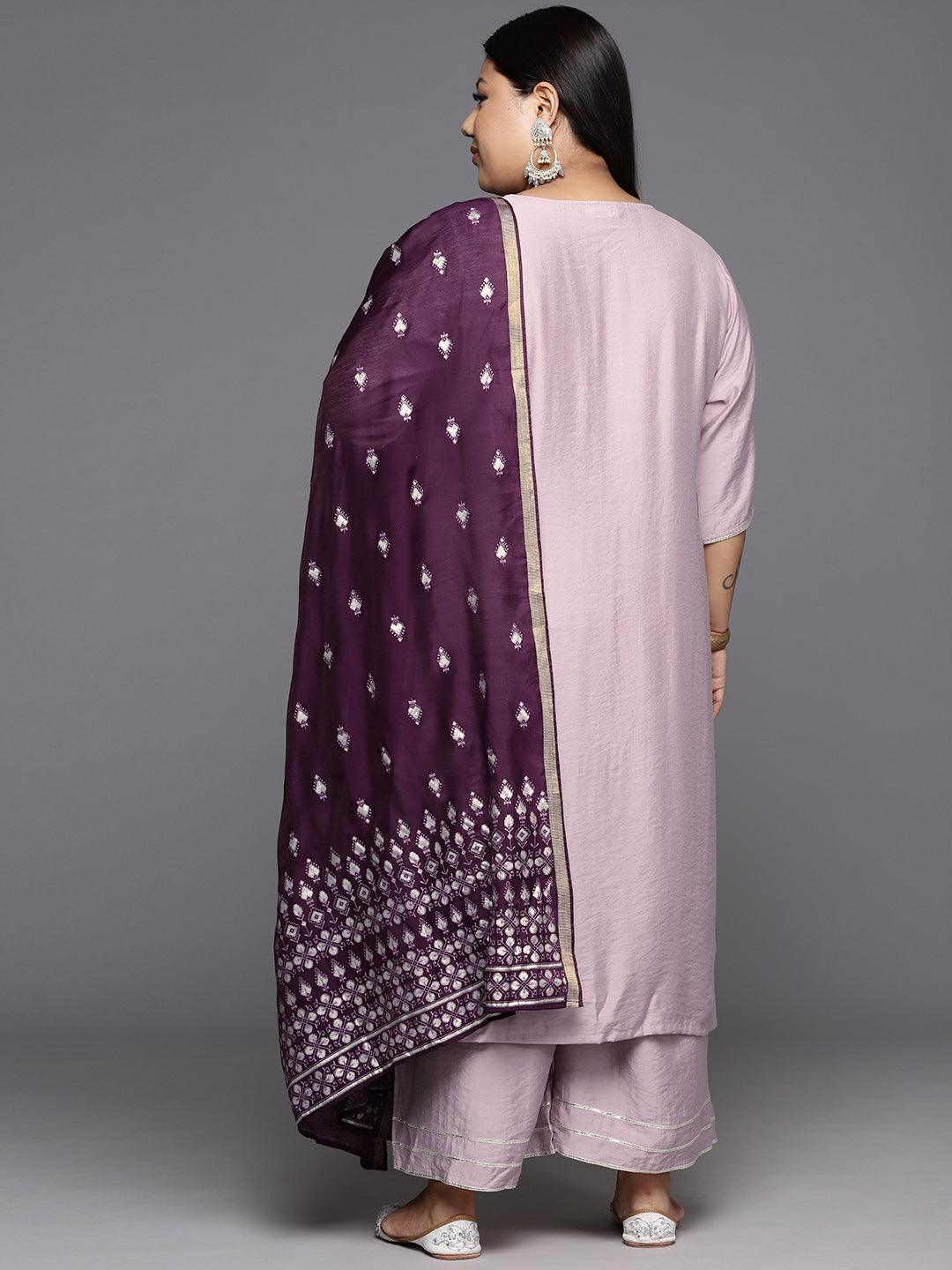 Mauve Solid Silk Blend Straight Kurta With Palazzos & Dupatta - ShopLibas