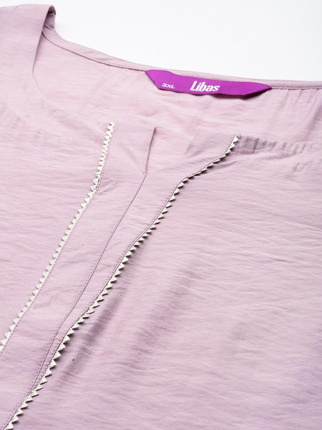 Mauve Solid Silk Blend Straight Kurta With Palazzos & Dupatta - ShopLibas