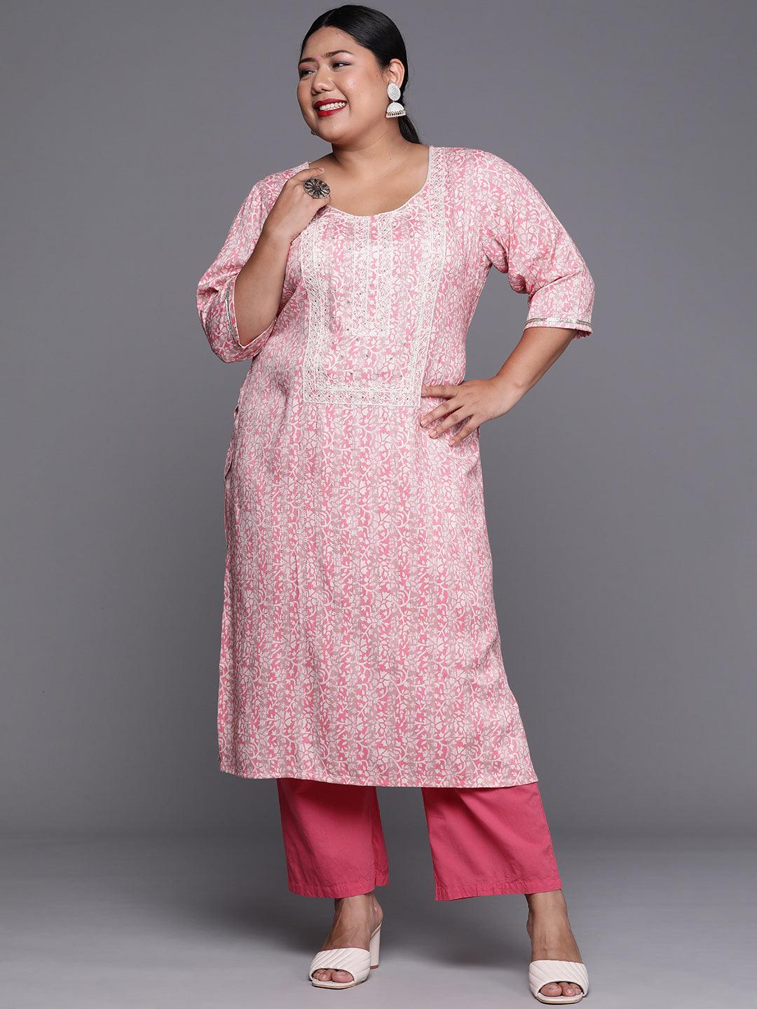 Plus Size Pink Yoke Design Rayon Kurta - ShopLibas