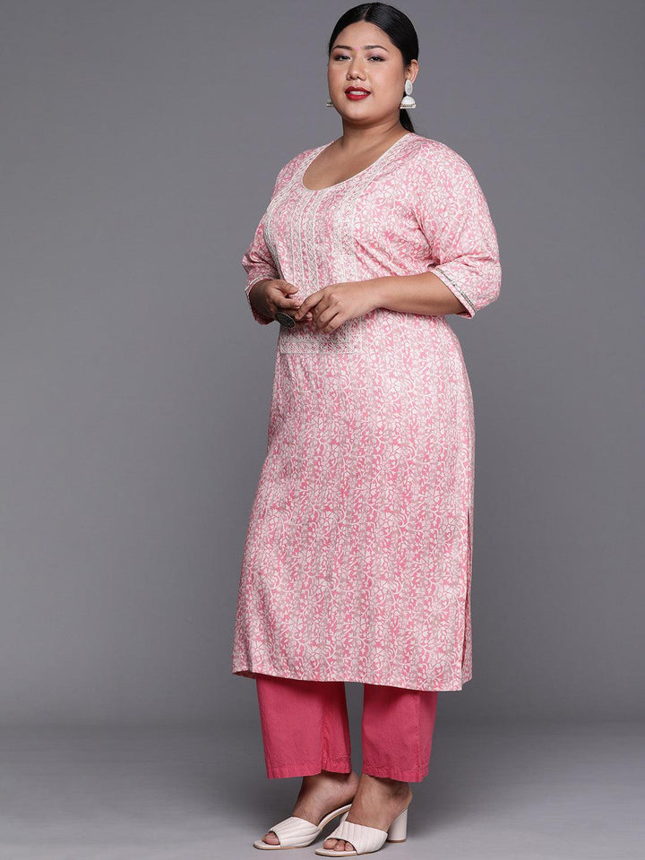 Plus Size Pink Yoke Design Rayon Kurta - ShopLibas