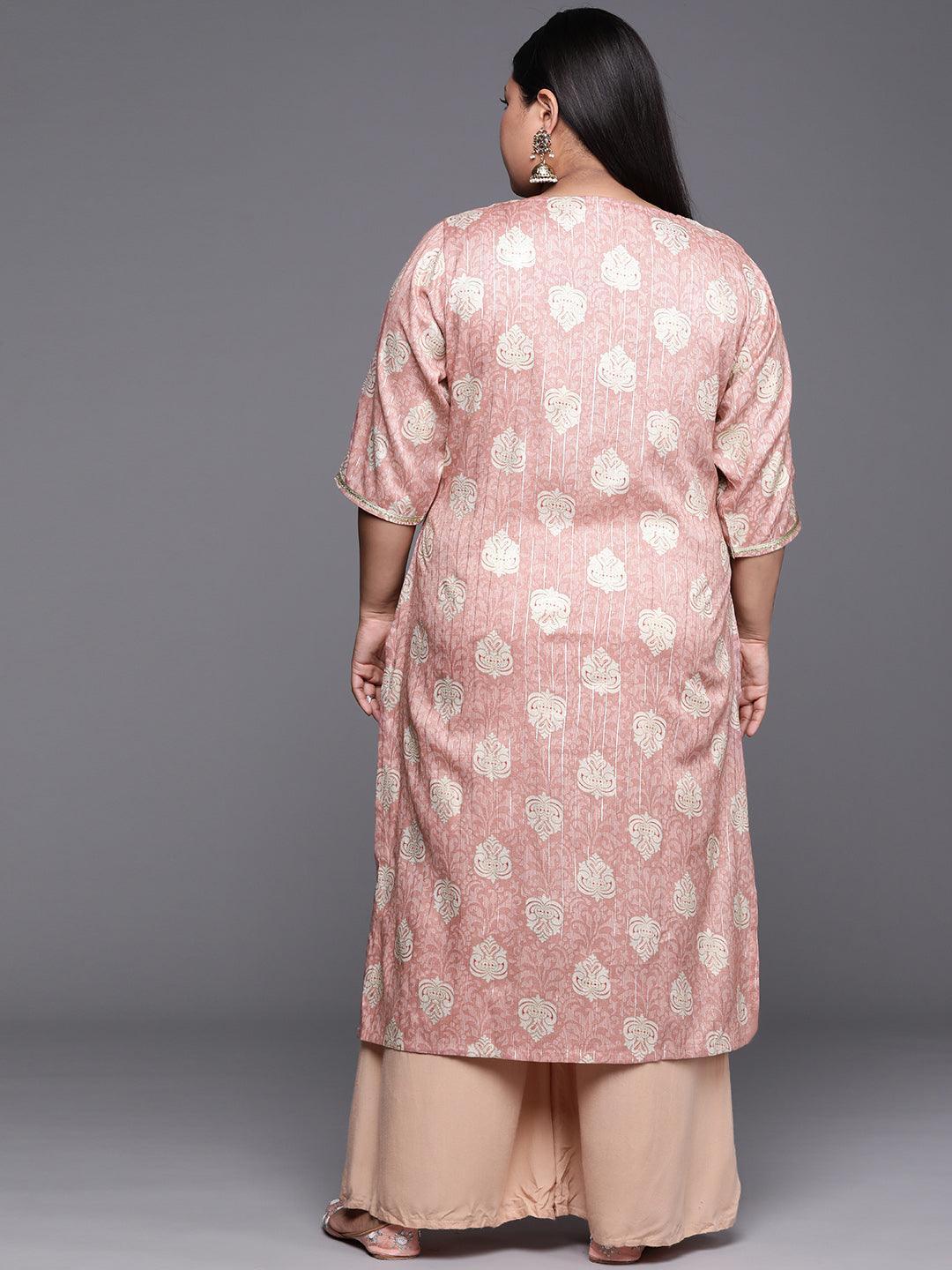 Plus Size Pink Yoke Design Rayon Kurta - ShopLibas