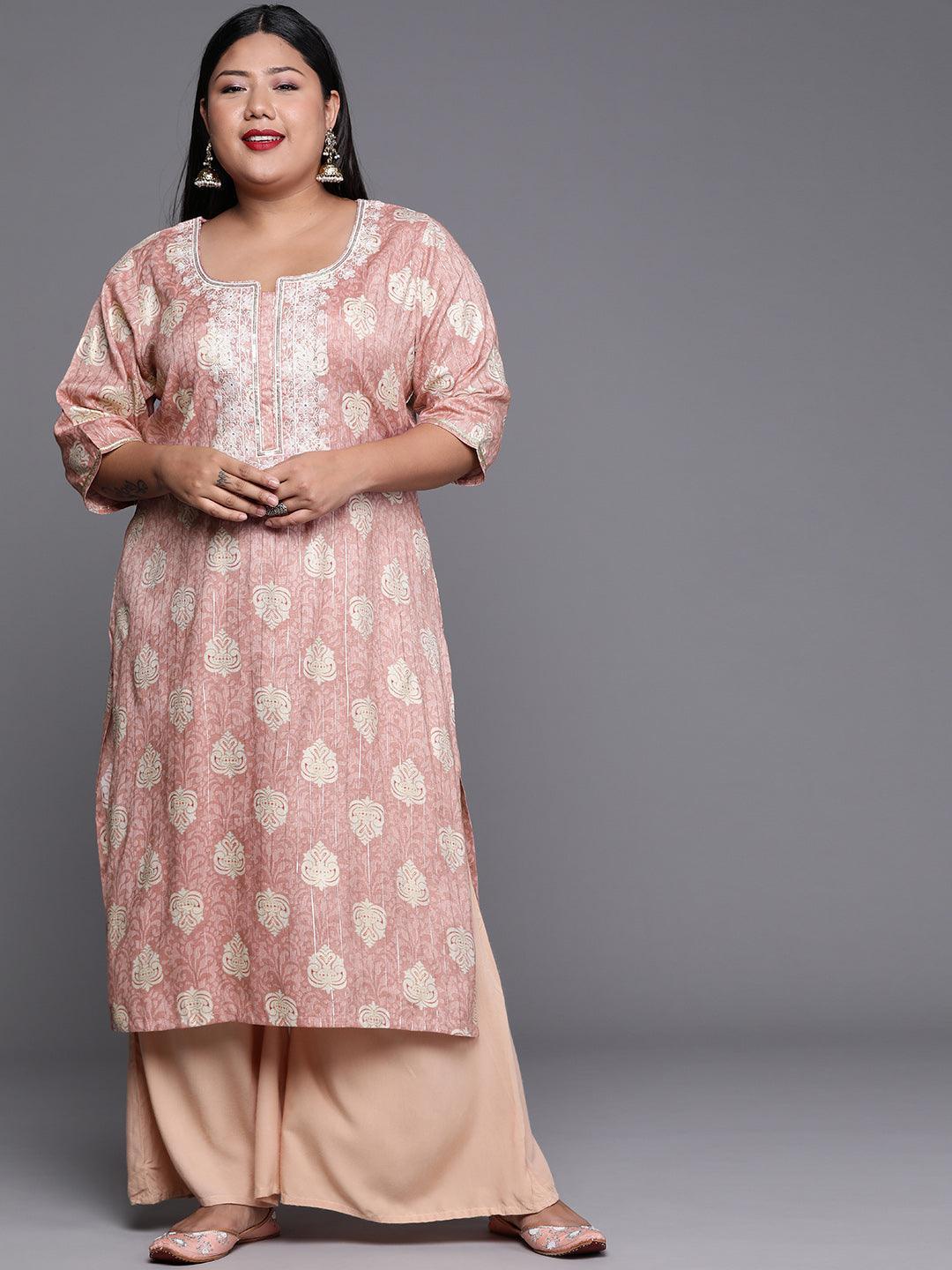 Plus Size Pink Yoke Design Rayon Kurta - ShopLibas