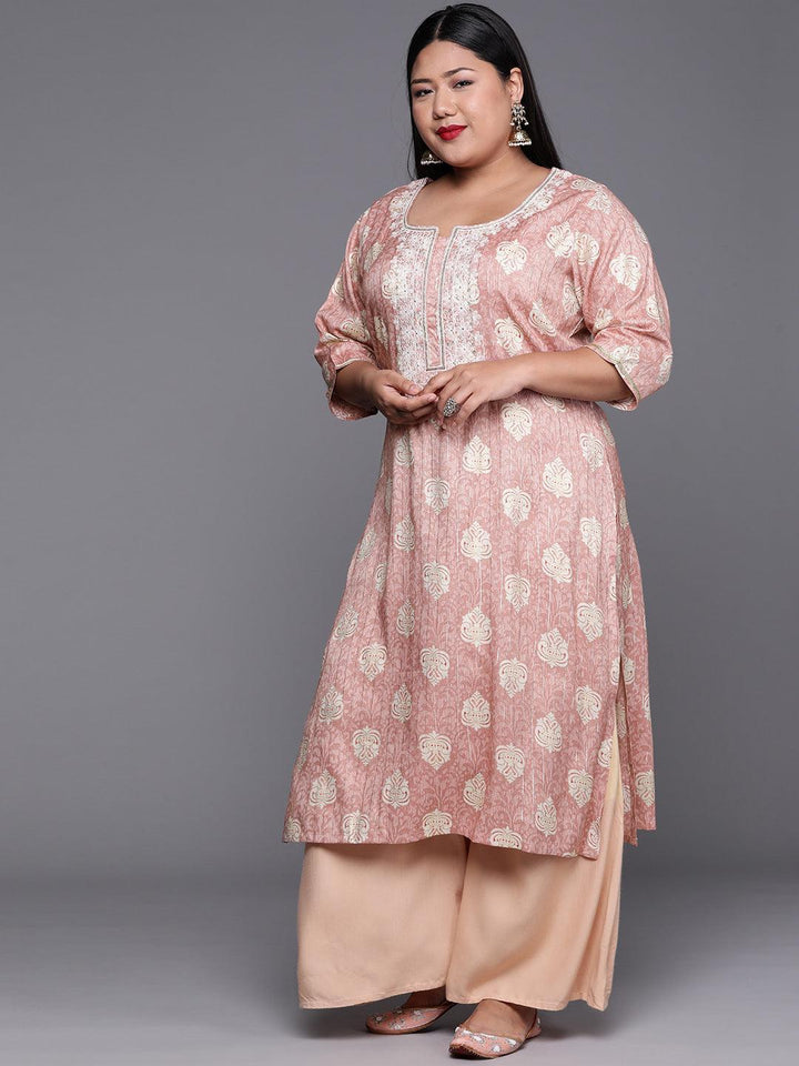 Plus Size Pink Yoke Design Rayon Kurta - ShopLibas