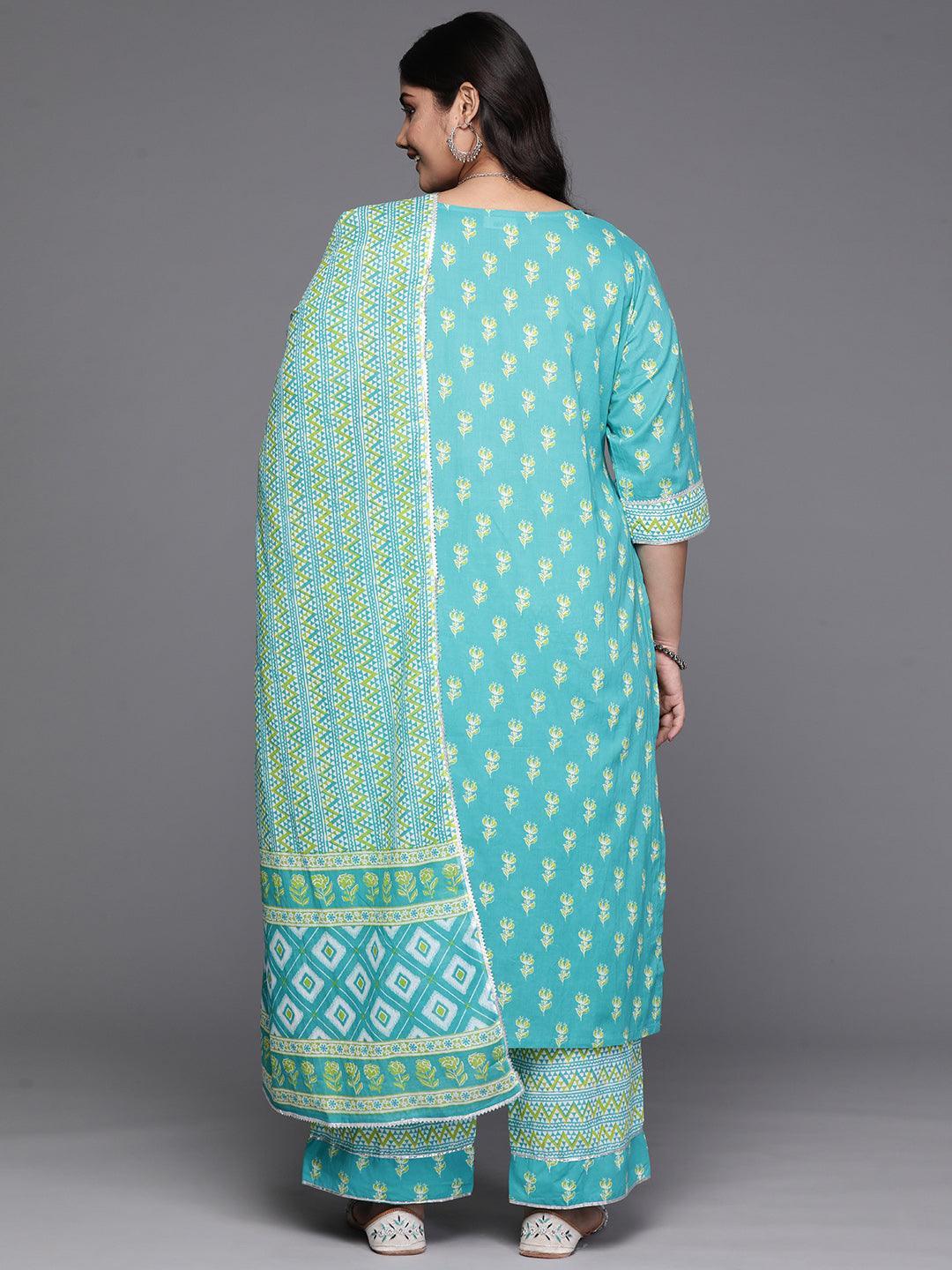 Black Yoke Design Cotton Straight Kurta With Trousers & Dupatta - Libas 