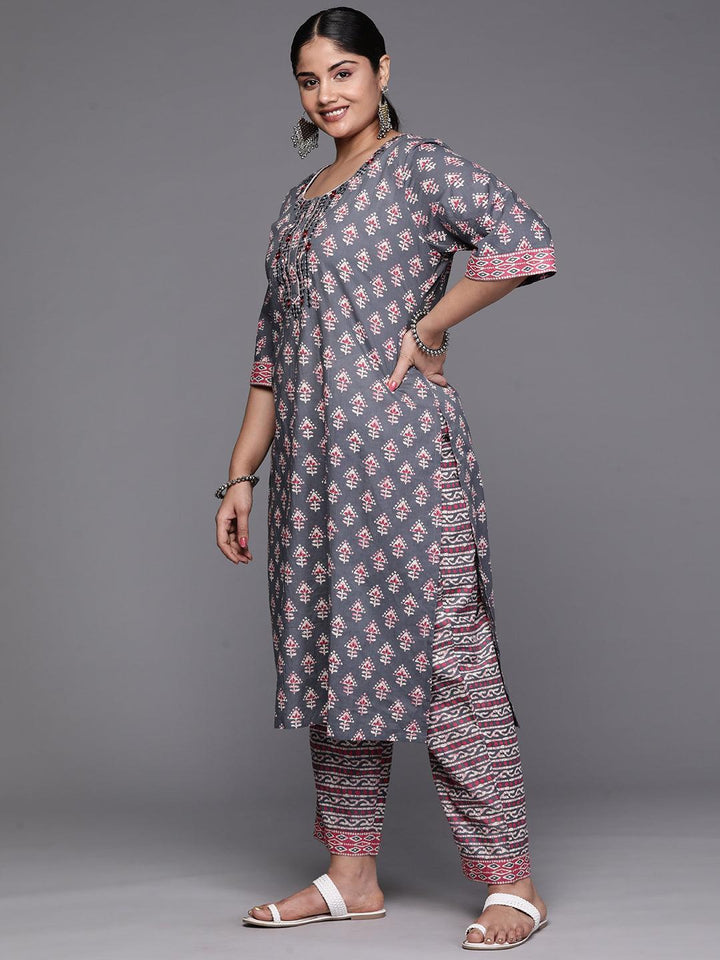 Black Yoke Design Cotton Straight Kurta With Trousers & Dupatta