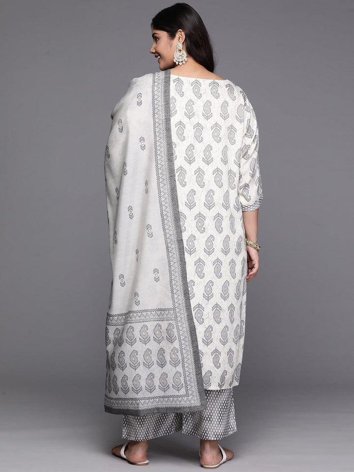 Off White Printed Rayon Straight Kurta With Trousers and Dupatta