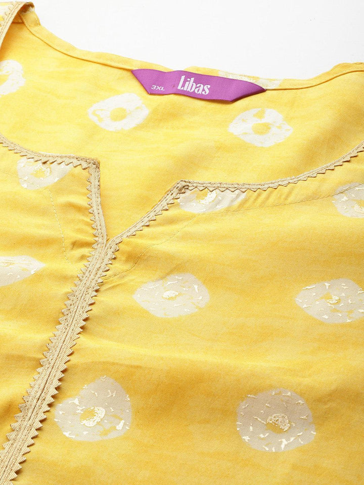 Mustard Printed Silk Blend Straight Kurta With Palazzos & Dupatta