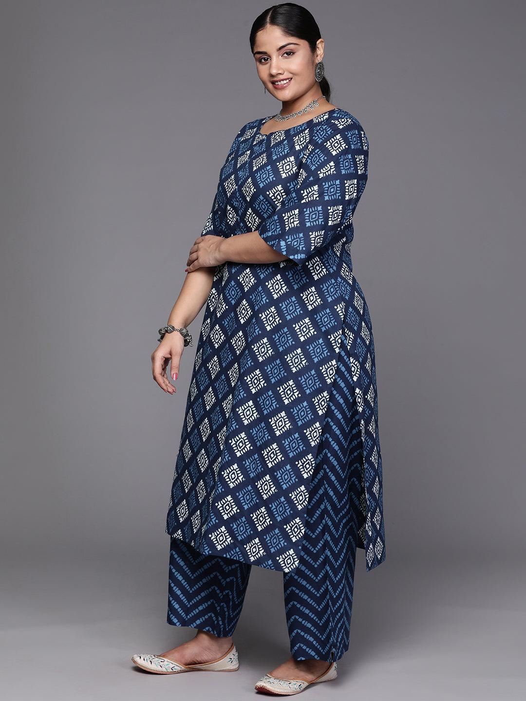 Black Yoke Design Cotton Straight Kurta With Trousers & Dupatta - Libas 
