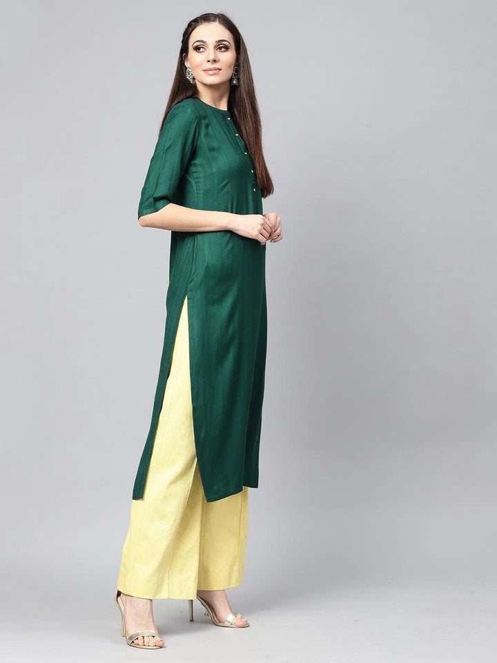 Green Solid Rayon Kurta - ShopLibas