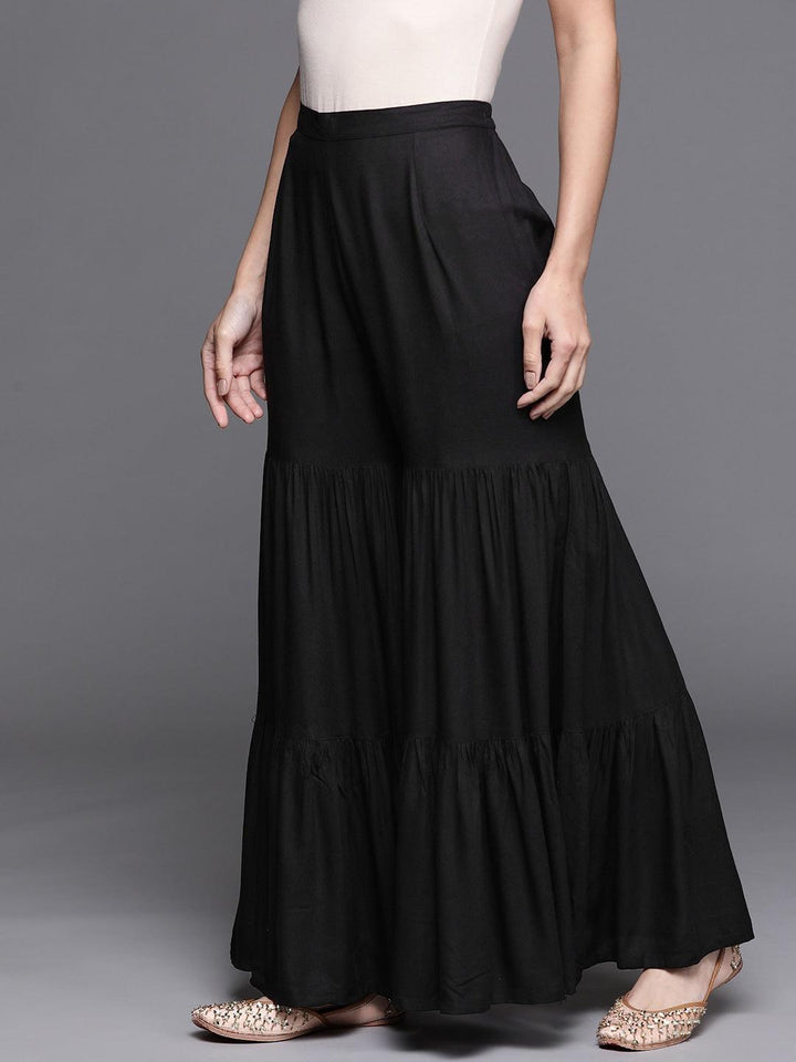 Black Solid Rayon Sharara Pants