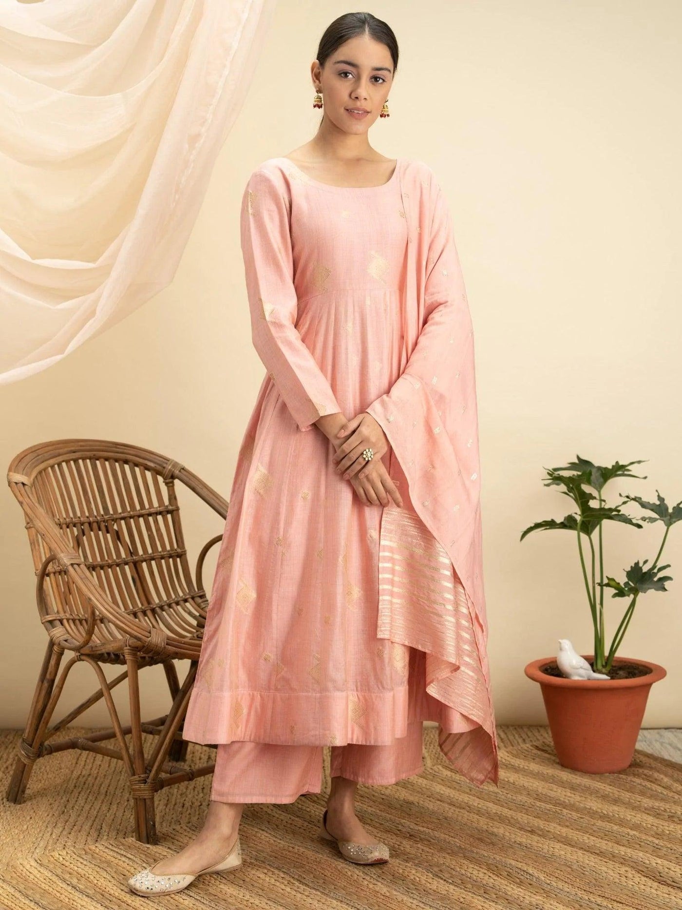 Pink Self Design Silk Suit Set - ShopLibas