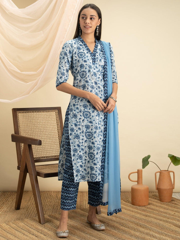 Indigo Printed Cotton Suit Set