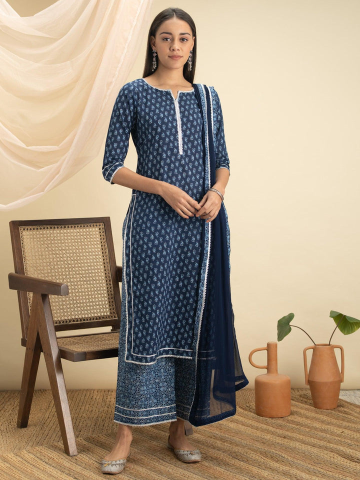 Indigo Printed Cotton Suit Set - ShopLibas