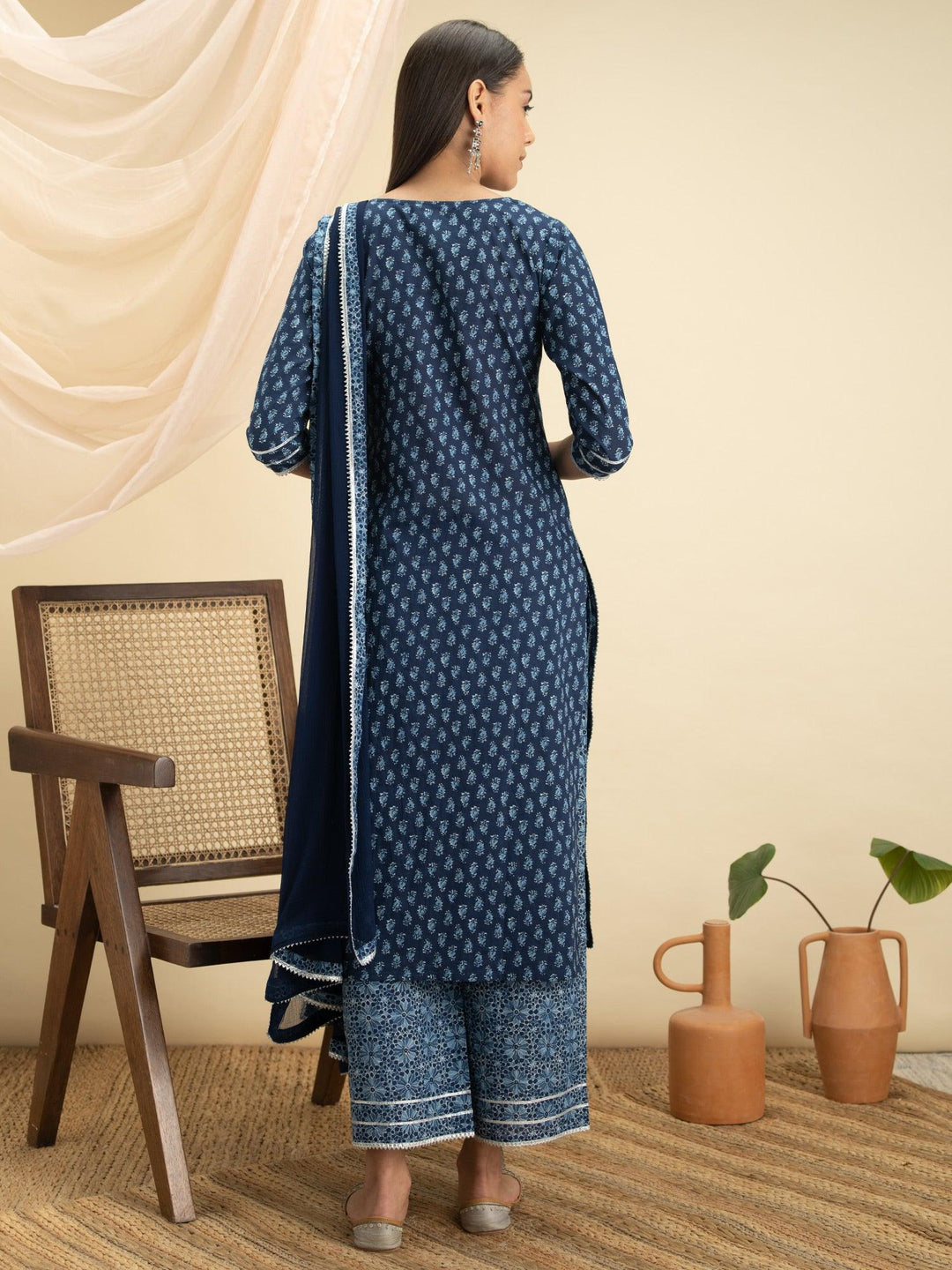 Indigo Printed Cotton Suit Set - ShopLibas