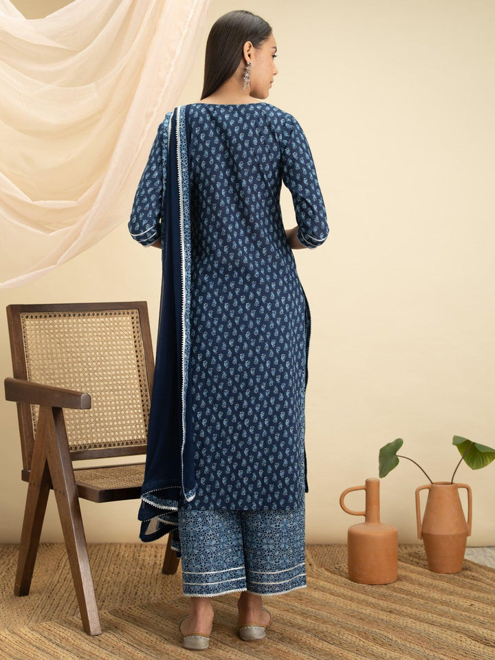 Indigo Printed Cotton Suit Set - ShopLibas