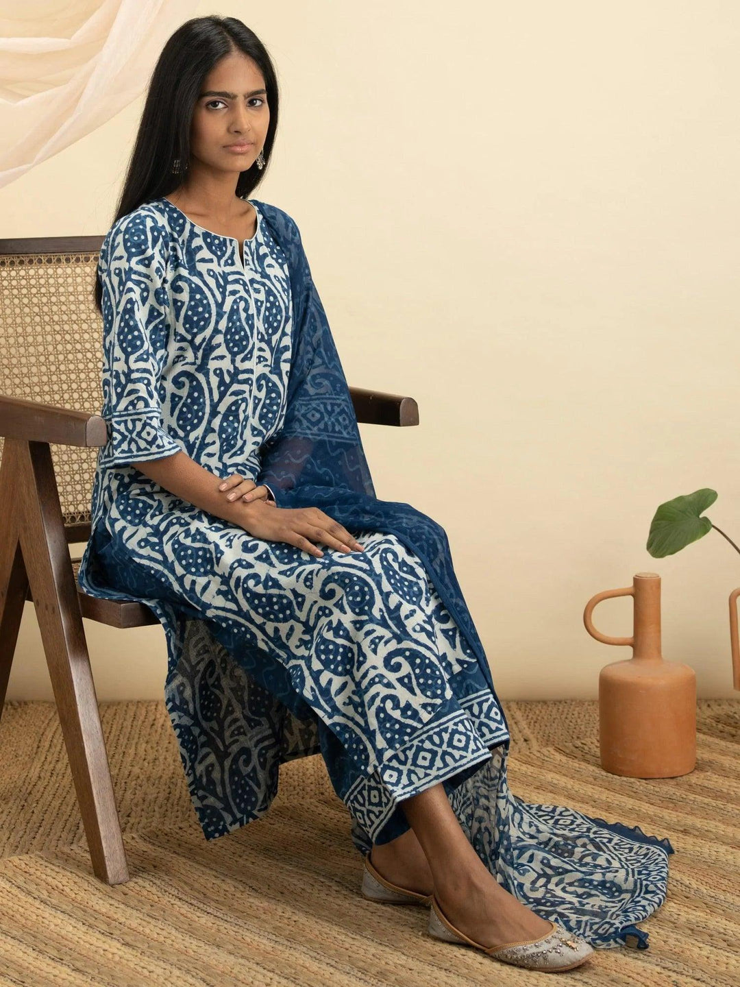 Indigo Printed Cotton Suit Set - ShopLibas 