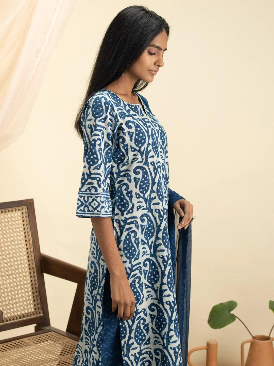 Indigo Printed Cotton Suit Set - ShopLibas 