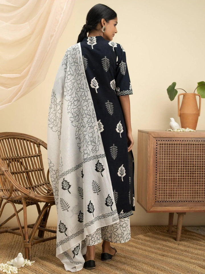 Black Printed Cotton Suit Set - ShopLibas