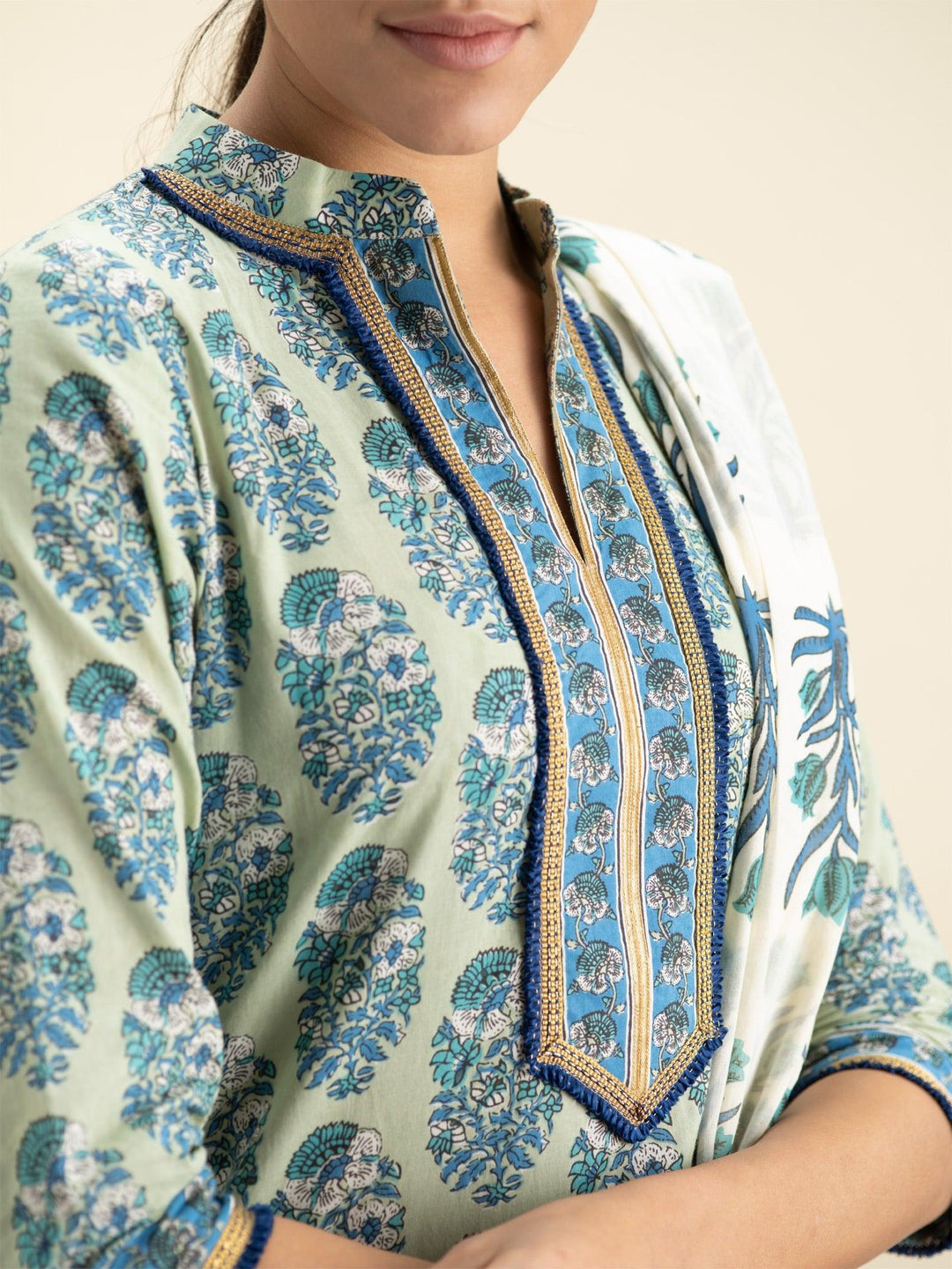 Blue Printed Cotton Suit Set - ShopLibas