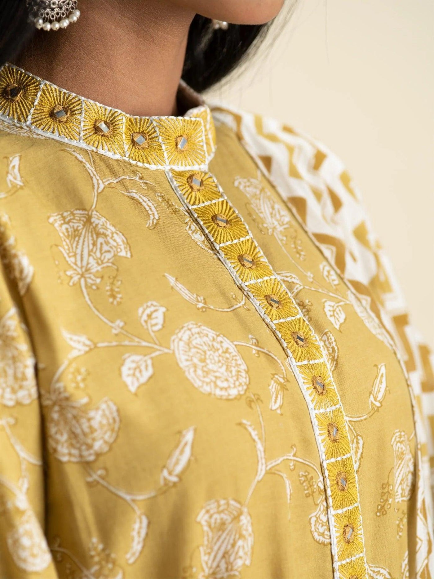 Mustard Printed Cotton Suit Set - ShopLibas
