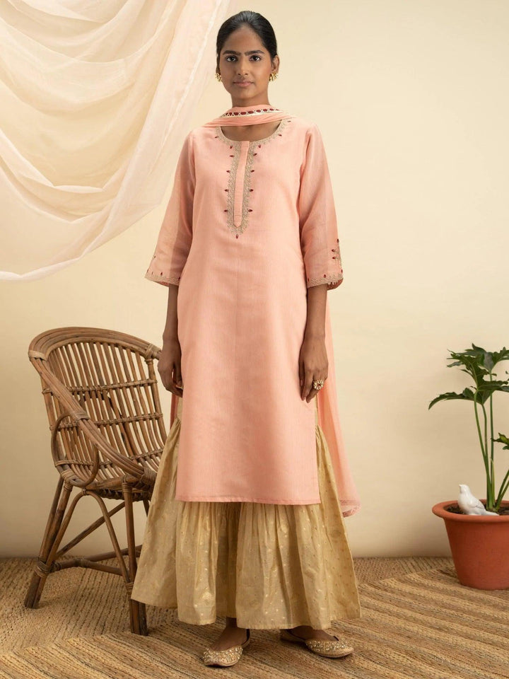 Pink Embroidered Silk Suit Set - ShopLibas