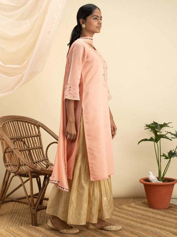 Pink Embroidered Silk Suit Set - ShopLibas