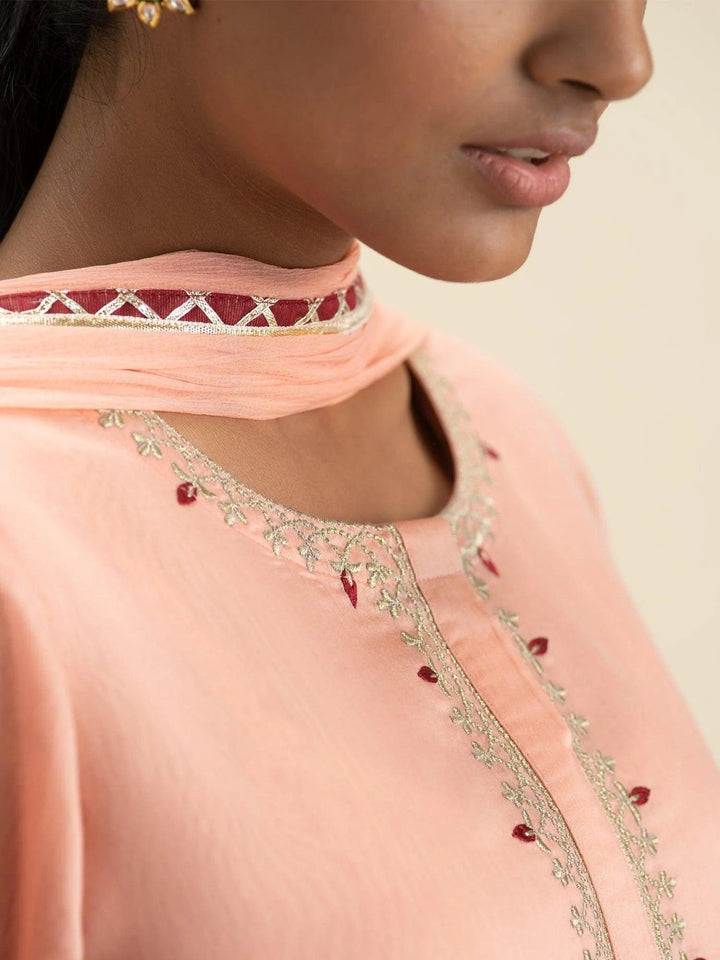 Pink Embroidered Silk Suit Set - ShopLibas