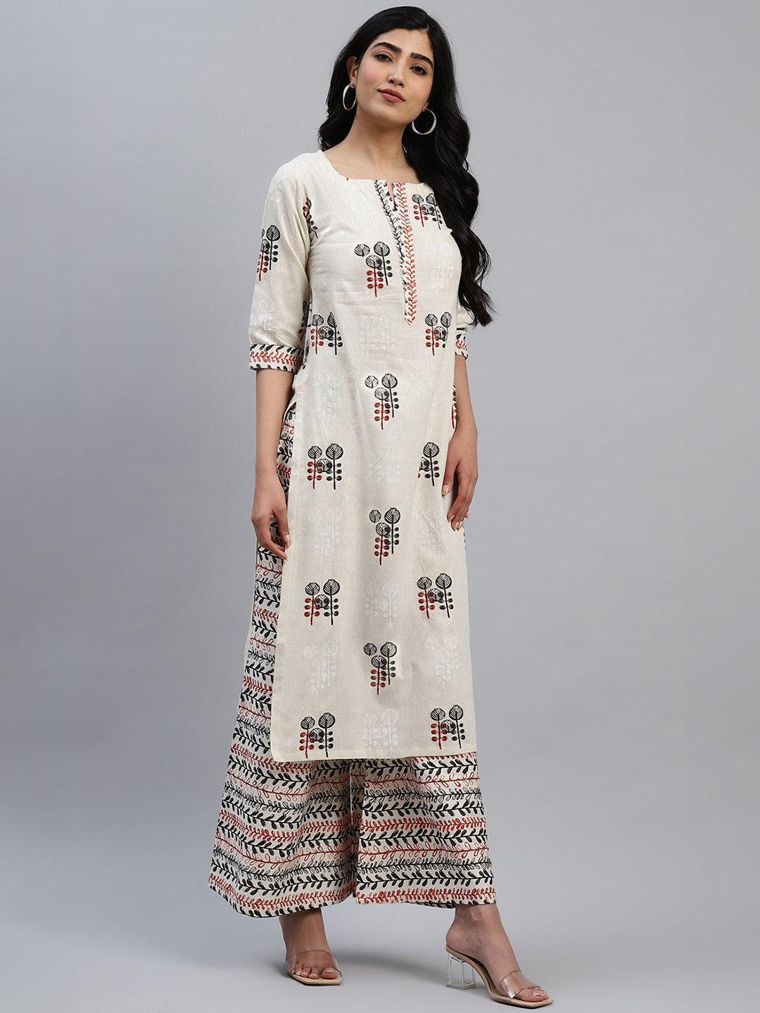 Off-White Printed Cotton Kurta Set - ShopLibas 