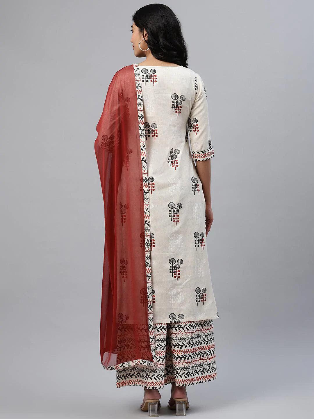 Off-White Printed Cotton Kurta Set - ShopLibas 