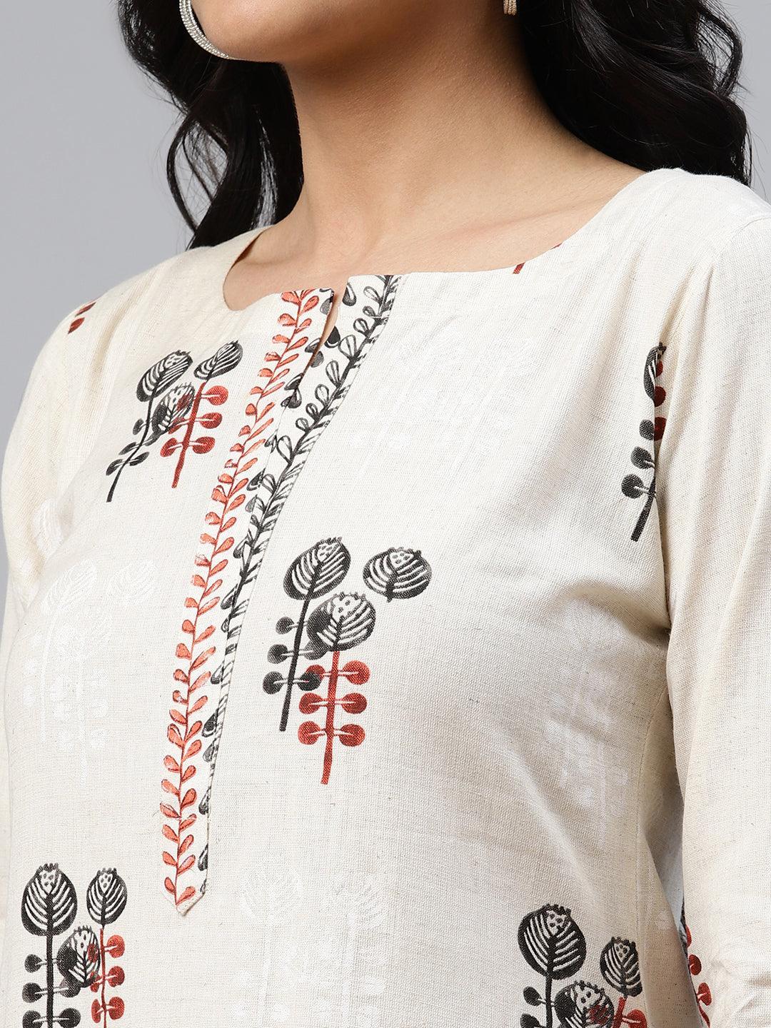 Off-White Printed Cotton Kurta Set - ShopLibas 