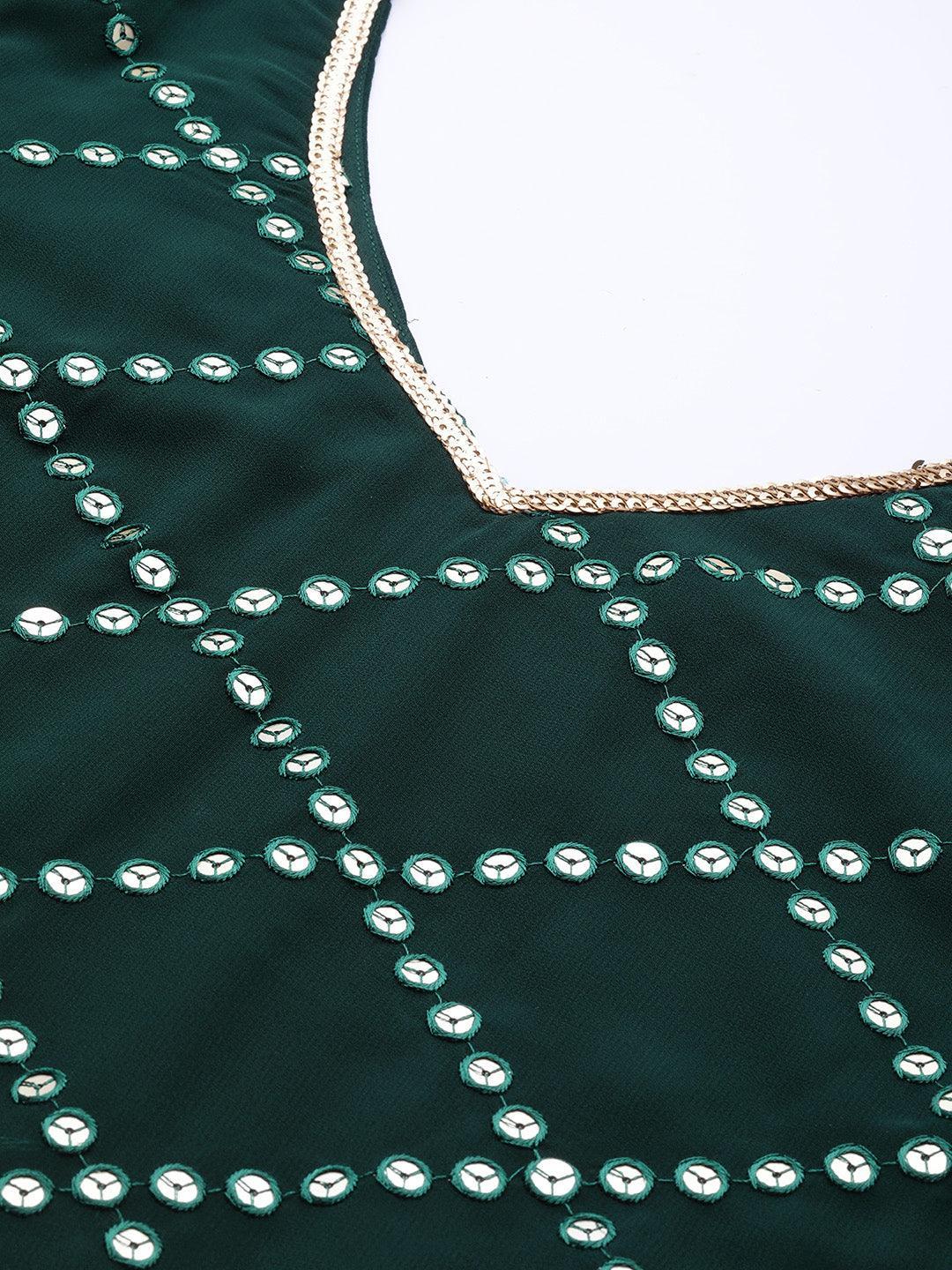 Green Embroidered Georgette Suit Set - ShopLibas