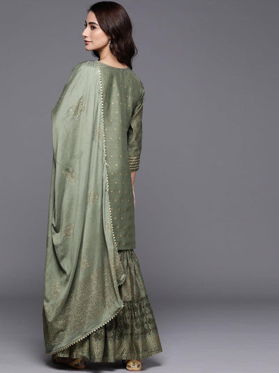 Green Printed Chanderi Silk Suit Set - ShopLibas