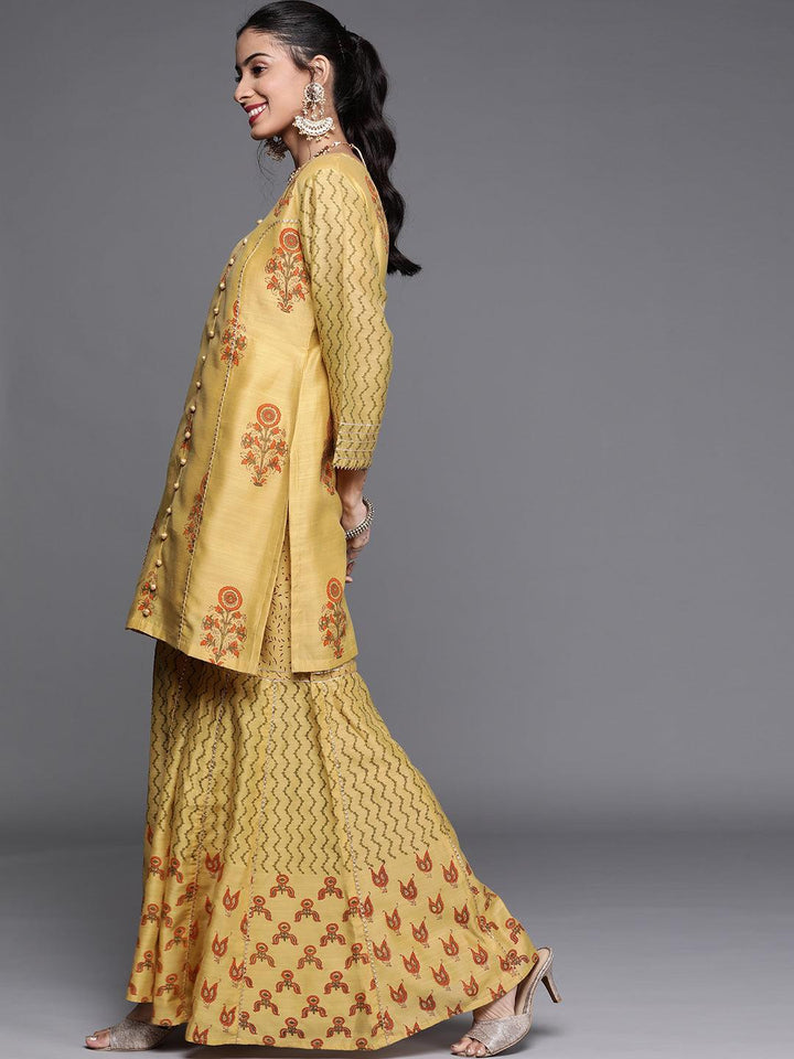 Yellow Printed Chanderi Silk Suit Set - ShopLibas