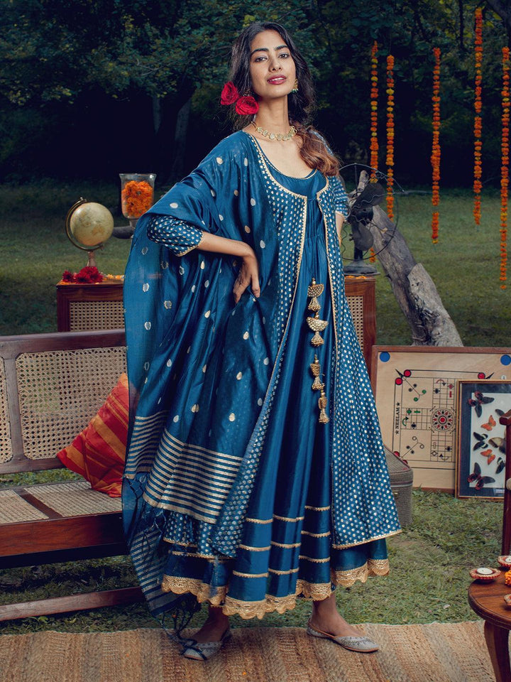 Blue Self Design Chanderi Silk Suit Set - ShopLibas