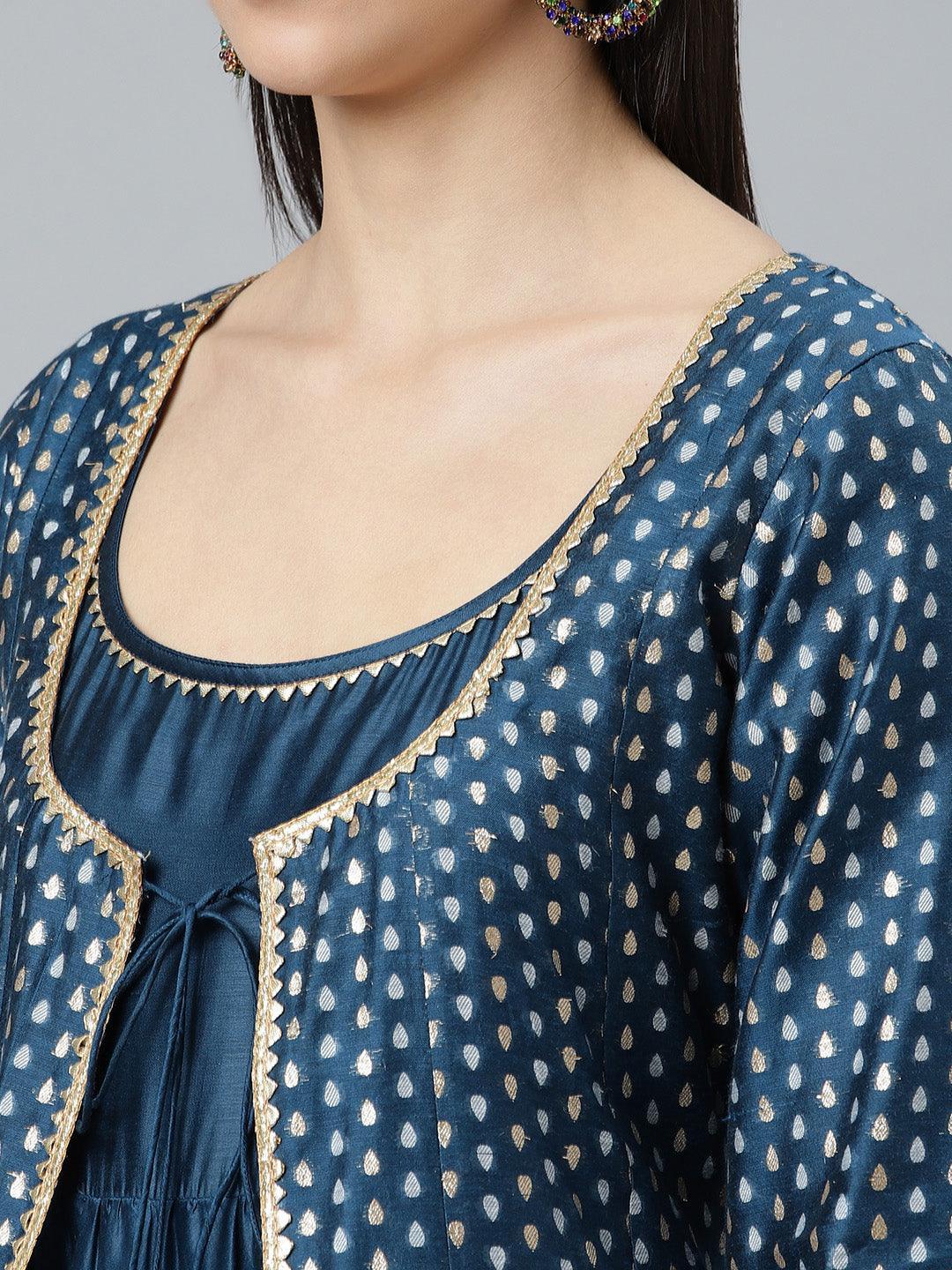 Blue Self Design Chanderi Silk Suit Set - ShopLibas