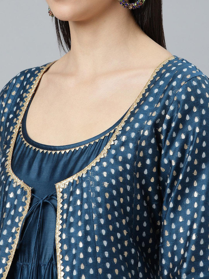 Blue Self Design Chanderi Silk Suit Set - ShopLibas