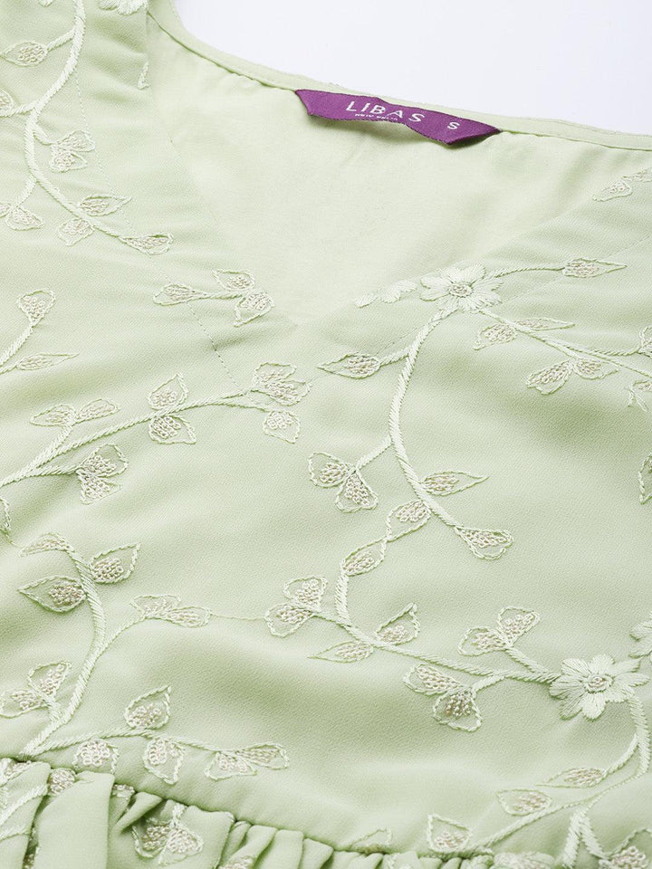 Green Embroidered Georgette Suit Set - ShopLibas