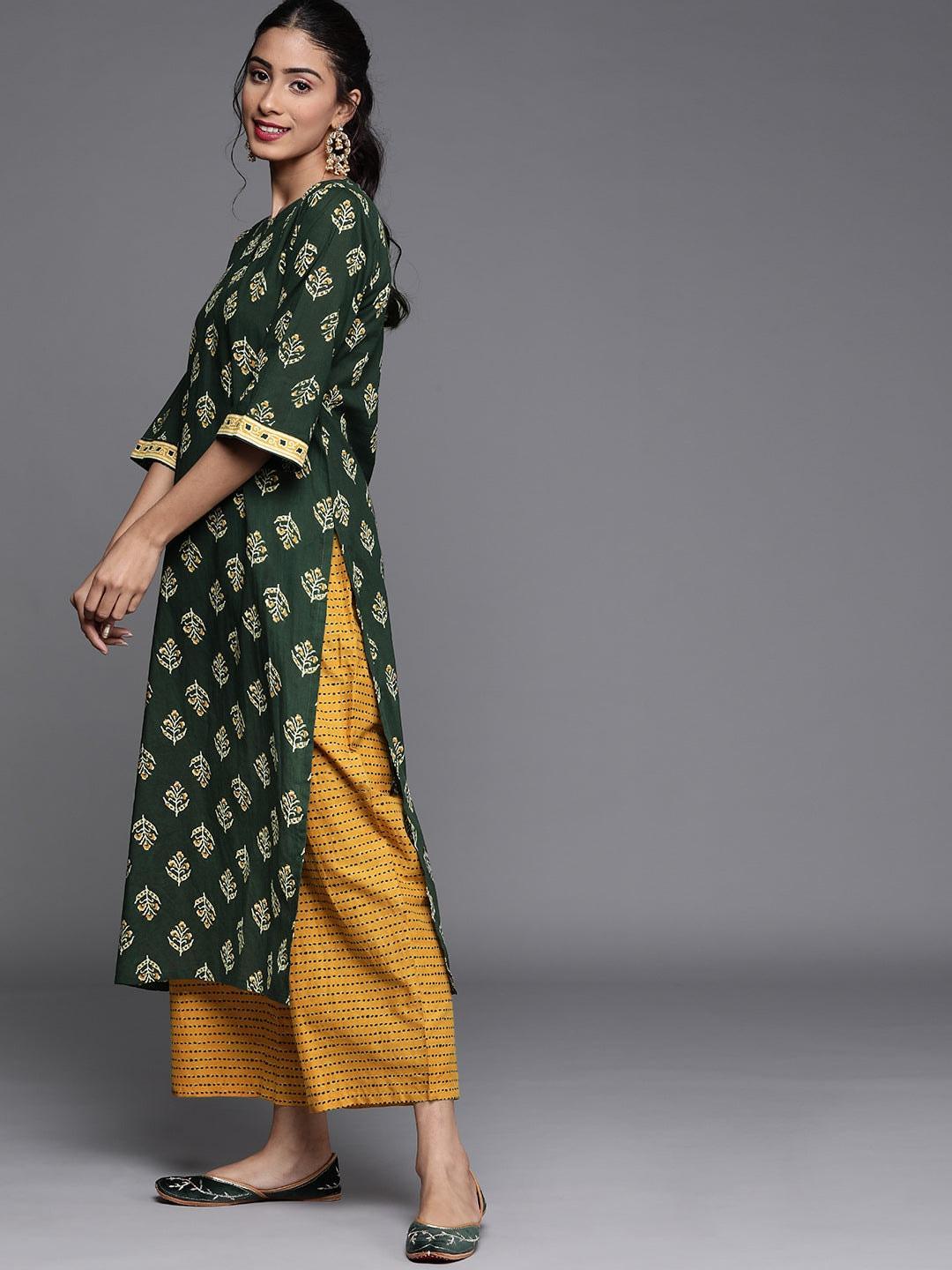 Green Printed Cotton Suit Set - ShopLibas 