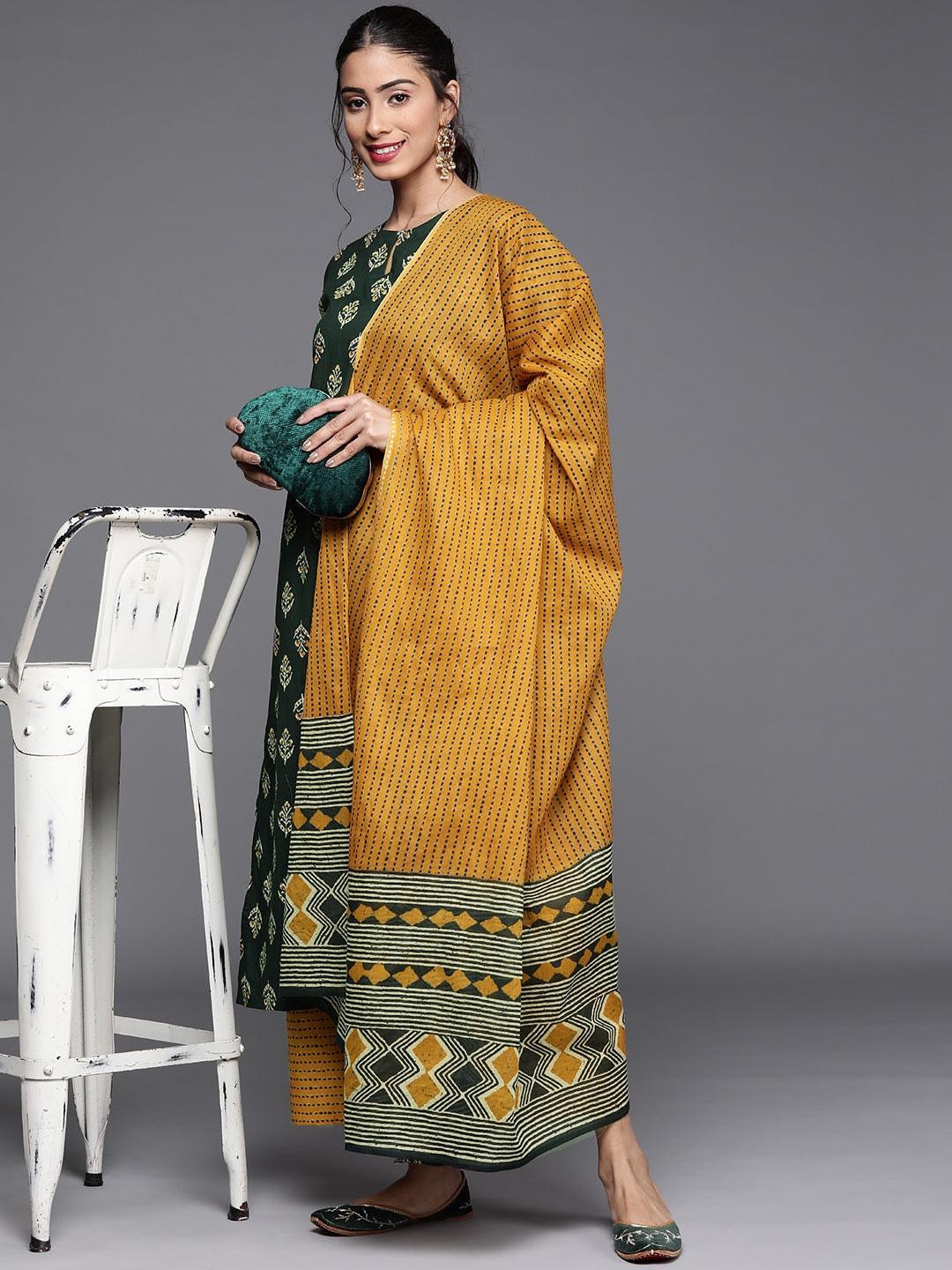 Green Printed Cotton Suit Set - ShopLibas 