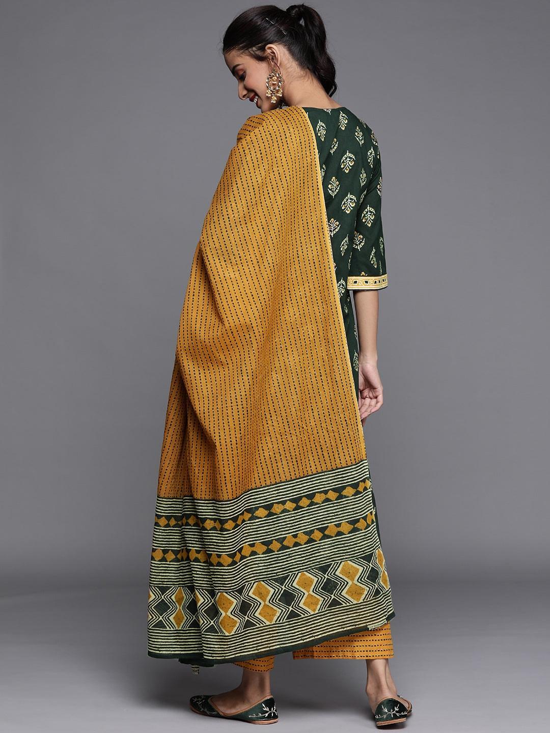 Green Printed Cotton Suit Set - ShopLibas 