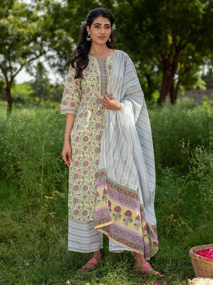 Yellow Printed Cotton Suit Set - ShopLibas