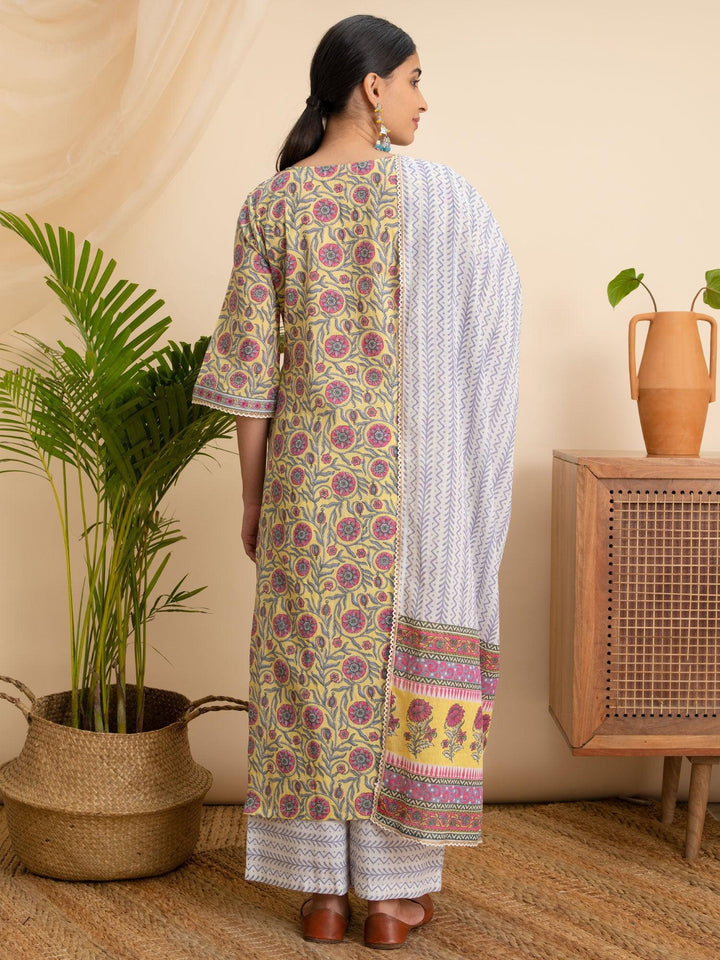 Yellow Printed Cotton Suit Set - ShopLibas