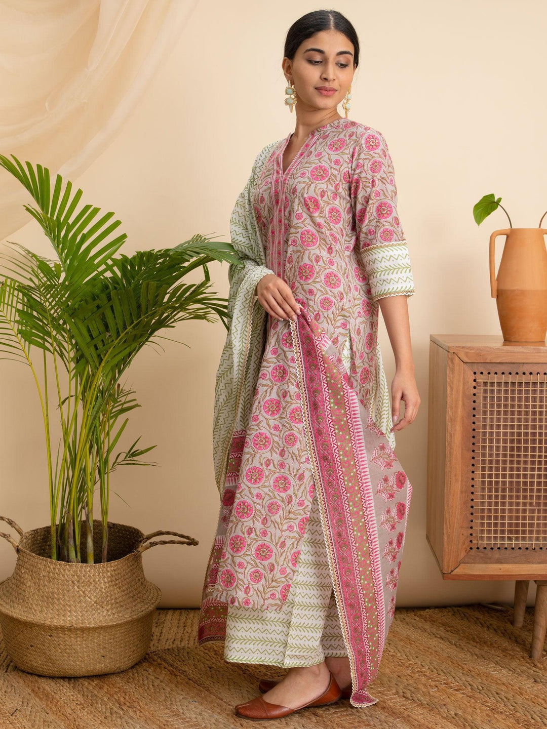 Pink Printed Cotton Suit Set - ShopLibas 